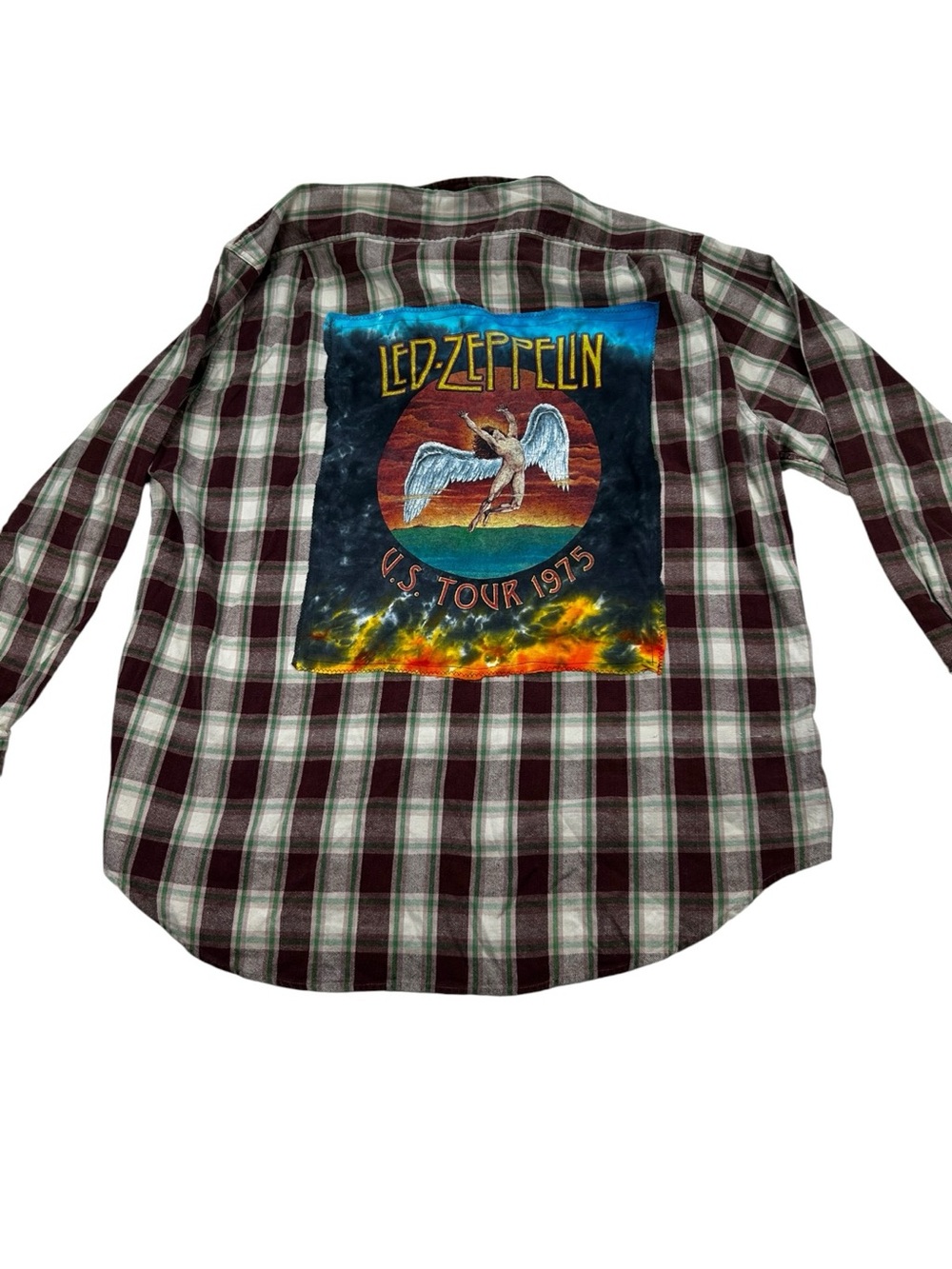 Abercrombie & Fitch Upcycled Led Zeppelin Flannel Men’s XL Brown, Beige Cotton - Picture 3 of 10
